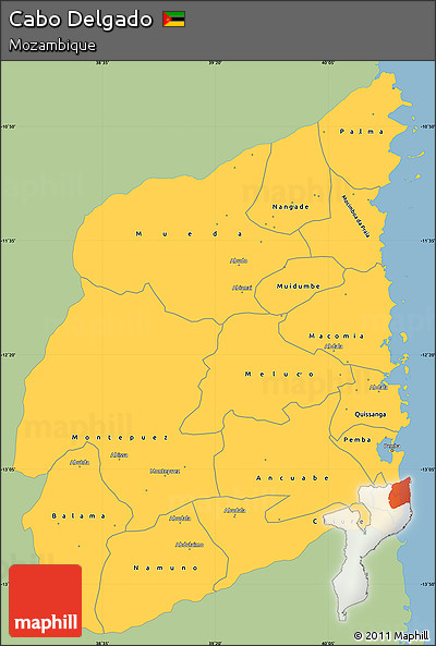 Savanna Style Simple Map of Cabo Delgado, single color outside