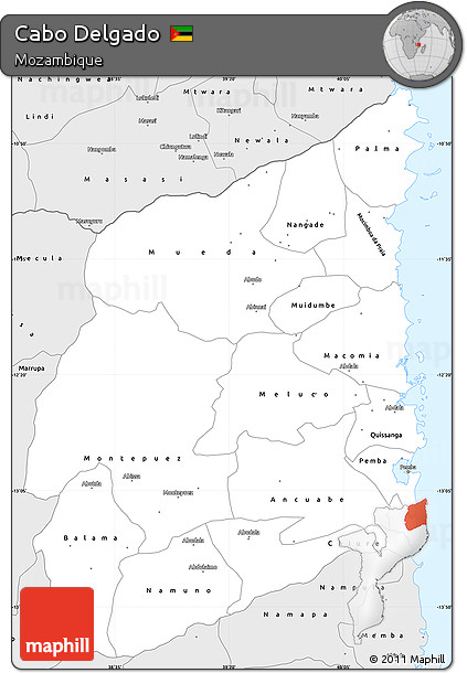 Silver Style Simple Map of Cabo Delgado