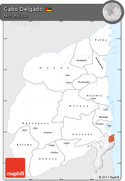 Silver Style Simple Map of Cabo Delgado, single color outside