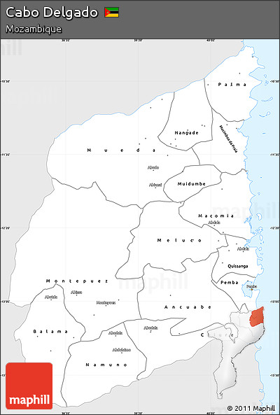Silver Style Simple Map of Cabo Delgado, single color outside