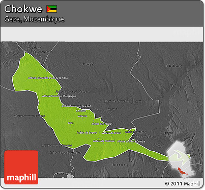 Physical 3D Map of Chokwe, darken, desaturated
