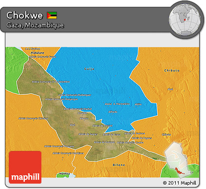 Satellite 3D Map of Chokwe, political outside