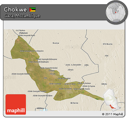 Satellite 3D Map of Chokwe, shaded relief outside