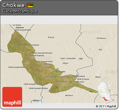 Satellite 3D Map of Chokwe, shaded relief outside