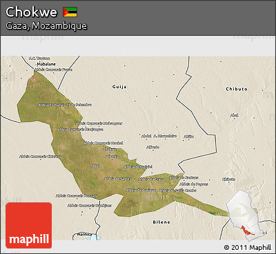 Satellite 3D Map of Chokwe, shaded relief outside