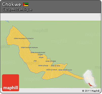 Savanna Style 3D Map of Chokwe, single color outside