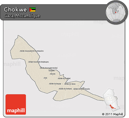 Shaded Relief 3D Map of Chokwe, cropped outside