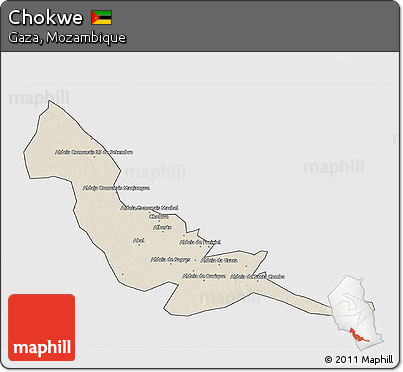 Shaded Relief 3D Map of Chokwe, cropped outside