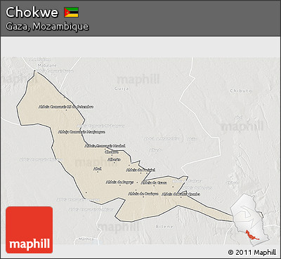 Shaded Relief 3D Map of Chokwe, lighten, semi-desaturated