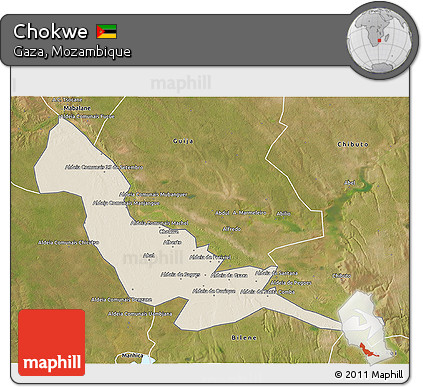 Shaded Relief 3D Map of Chokwe, satellite outside