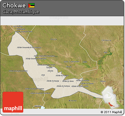 Shaded Relief 3D Map of Chokwe, satellite outside