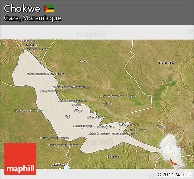 Shaded Relief 3D Map of Chokwe, satellite outside