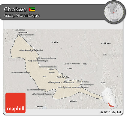 Shaded Relief 3D Map of Chokwe, semi-desaturated