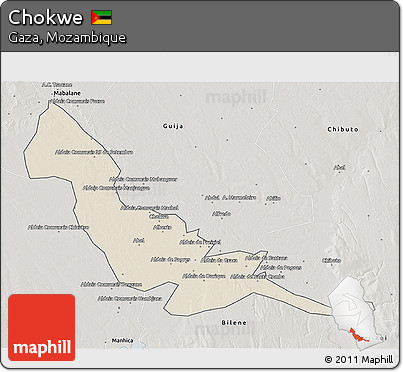 Shaded Relief 3D Map of Chokwe, semi-desaturated