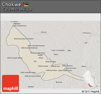 Shaded Relief 3D Map of Chokwe, semi-desaturated