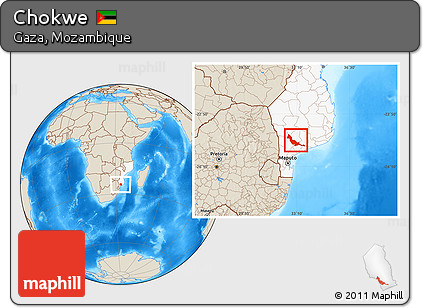 Shaded Relief Location Map of Chokwe, highlighted country