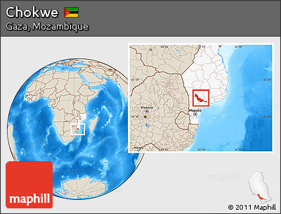 Shaded Relief Location Map of Chokwe, highlighted country
