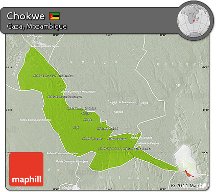 Physical Map of Chokwe, lighten, semi-desaturated