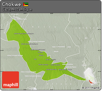 Physical Map of Chokwe, lighten, semi-desaturated
