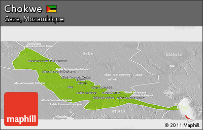 Physical Panoramic Map of Chokwe, lighten, desaturated