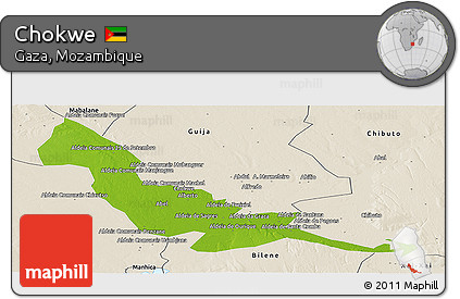 Physical Panoramic Map of Chokwe, shaded relief outside