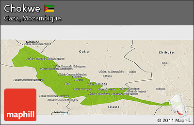 Physical Panoramic Map of Chokwe, shaded relief outside