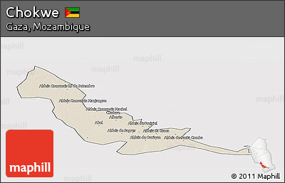 Shaded Relief Panoramic Map of Chokwe, cropped outside