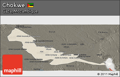 Shaded Relief Panoramic Map of Chokwe, darken