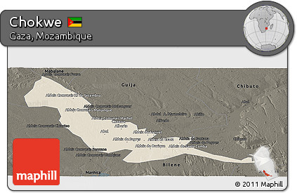 Shaded Relief Panoramic Map of Chokwe, darken