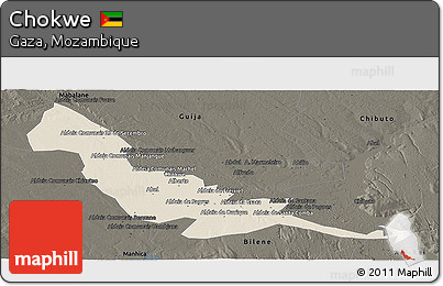 Shaded Relief Panoramic Map of Chokwe, darken