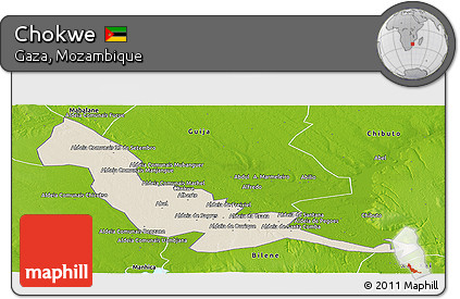 Shaded Relief Panoramic Map of Chokwe, physical outside