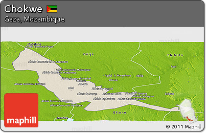 Shaded Relief Panoramic Map of Chokwe, physical outside