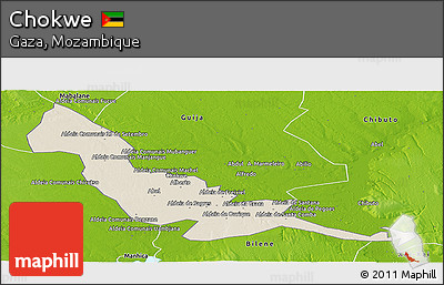 Shaded Relief Panoramic Map of Chokwe, physical outside
