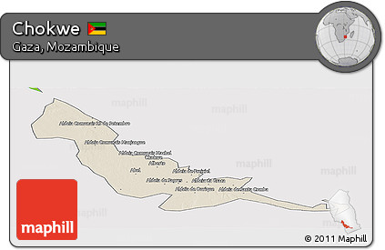 Shaded Relief Panoramic Map of Chokwe, single color outside
