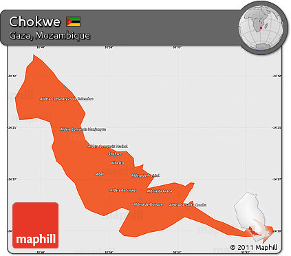 Political Simple Map of Chokwe, single color outside