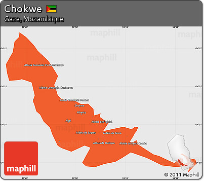 Political Simple Map of Chokwe, single color outside