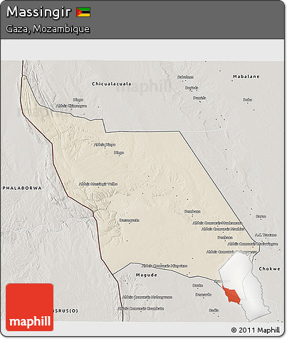 Shaded Relief 3D Map of Massingir, semi-desaturated