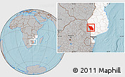 Gray Location Map of Massingir, highlighted country, hill shading