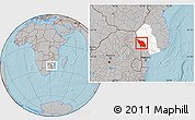 Gray Location Map of Massingir, highlighted parent region, hill shading