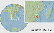 Savanna Style Location Map of Massingir, within the entire country, hill shading