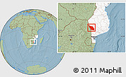 Savanna Style Location Map of Massingir, highlighted country, hill shading