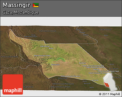 Satellite Panoramic Map of Massingir, darken