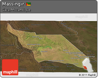Satellite Panoramic Map of Massingir, darken