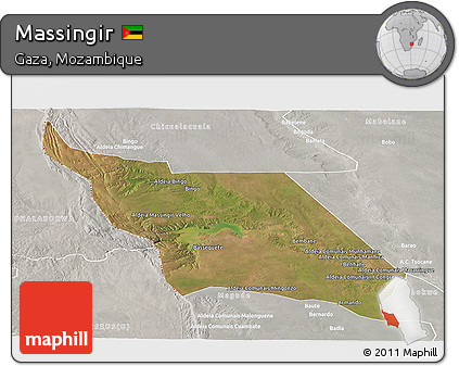 Satellite Panoramic Map of Massingir, lighten, semi-desaturated