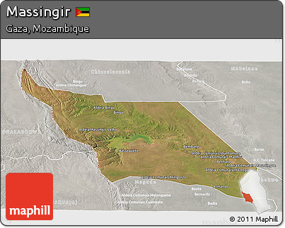 Satellite Panoramic Map of Massingir, lighten, semi-desaturated