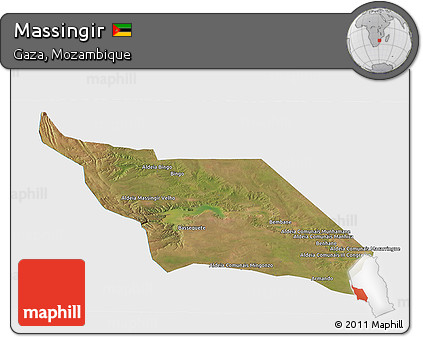 Satellite Panoramic Map of Massingir, single color outside
