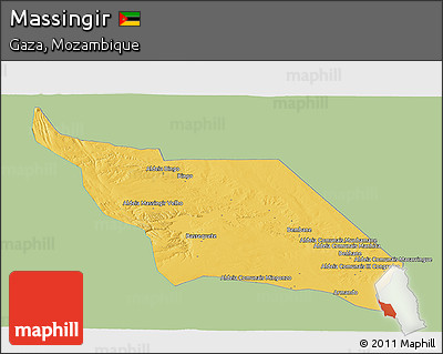 Savanna Style Panoramic Map of Massingir, single color outside