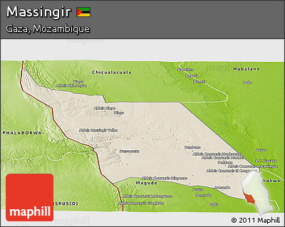 Shaded Relief Panoramic Map of Massingir, physical outside