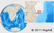 Shaded Relief Location Map of Xai-Xai, highlighted country