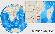 Shaded Relief Location Map of Xai-Xai, highlighted parent region, within the entire country